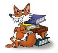 Animirtes Bild mit einem Fuchs der sich gegen Bücher lehnt